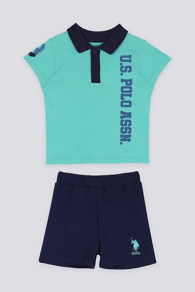 U.S. Polo Assn. Azure Blue Baby Polo Collar T-shirt Set