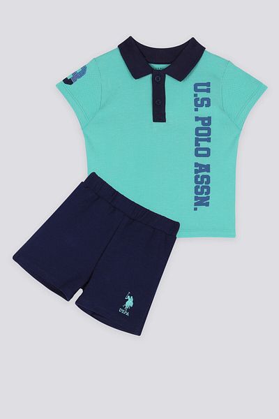 U.S. Polo Assn. Azure Blue Baby Polo Collar T-shirt Set