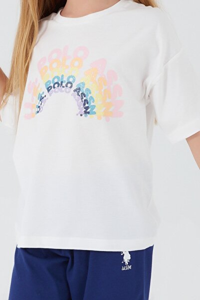 U.S. Polo Assn. Inclined Writings Cream Girls' Capri Set