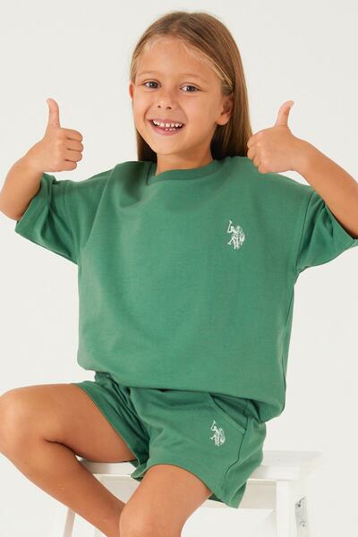 U.S. Polo Assn. Plain Open Naive Green Girls Shorts Set
