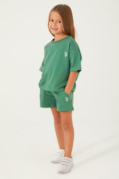 U.S. Polo Assn. Plain Open Naive Green Girls Shorts Set