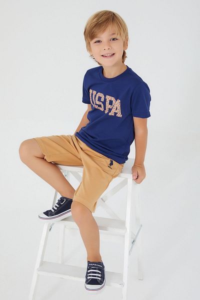 U.S. Polo Assn. Base. Polo Assn Small Writing Pattern Blue Boy Bermuda Suit