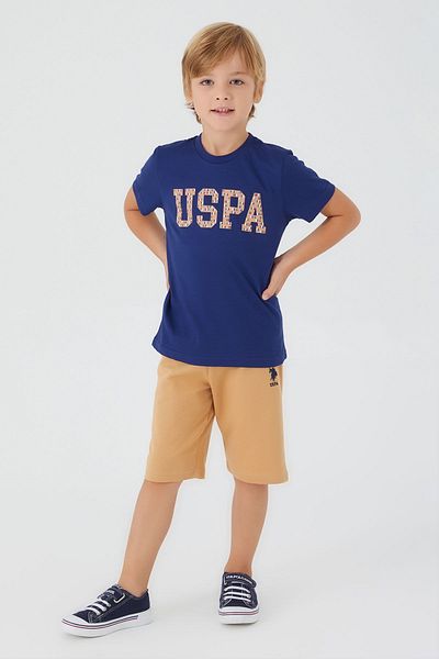 U.S. Polo Assn. Base. Polo Assn Small Writing Pattern Blue Boy Bermuda Suit