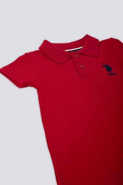 U.S. Polo Assn. بذلة أطفال حمراء بنمط السماء