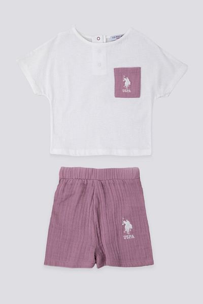 U.S. Polo Assn. قاعدة. طقم تيشيرت أطفال كريمي بتفاصيل أنيقة من بولو أسن