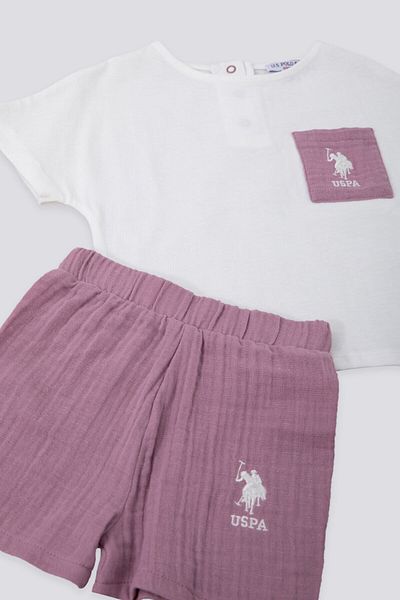 U.S. Polo Assn. قاعدة. طقم تيشيرت أطفال كريمي بتفاصيل أنيقة من بولو أسن