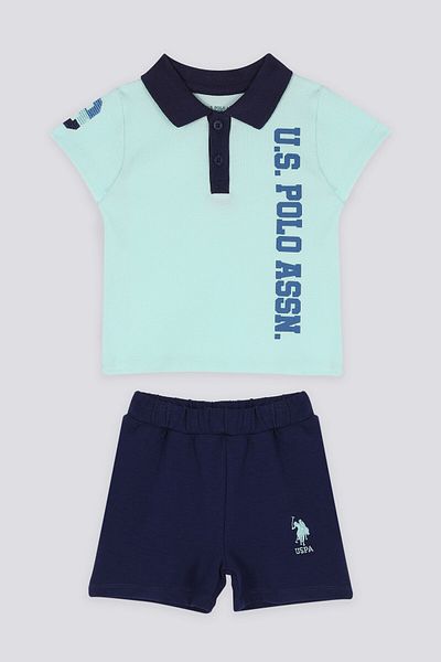 U.S. Polo Assn. طقم تيشيرت بياقة بولو للأطفال باللون الأخضر الفاتح من Polo Assn