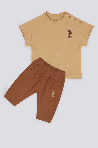 U.S. Polo Assn. قاعدة. بولو أسن أناقة القهوة الكاكي طفل رضيع تي شيرت بنطلون مجموعة