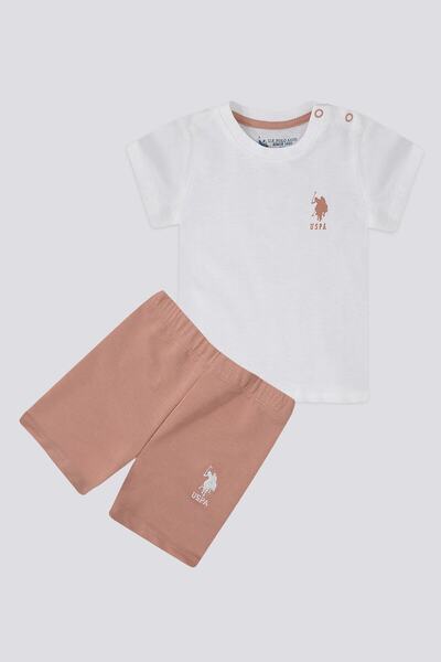 U.S. Polo Assn. يو اس بولو اسن ريبل شيك طقم تيشيرت اطفال ابيض