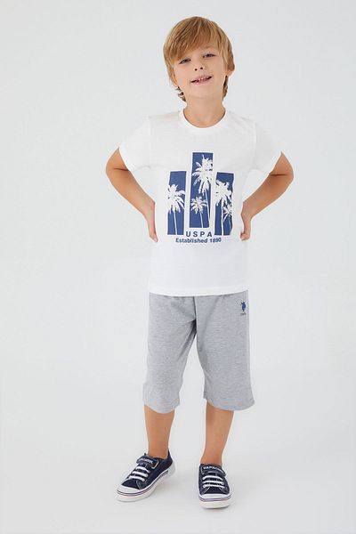 U.S. Polo Assn. Palm Pattern Cream Boy Capri Suit