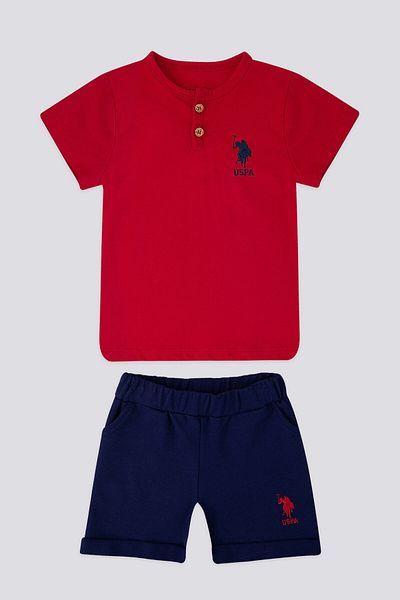U.S. Polo Assn. Base. Polo Assn With Button Motif Red Baby Tshirt Set