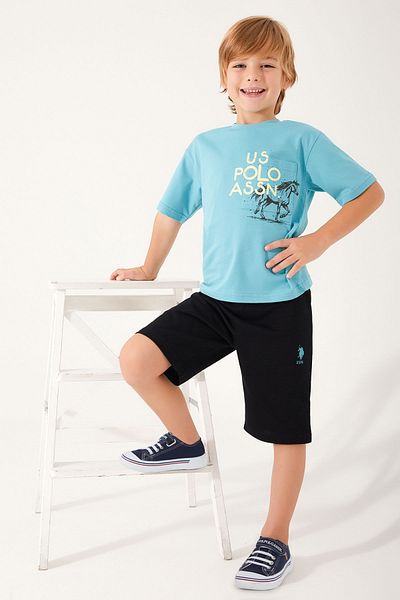 U.S. Polo Assn. Set bermude pentru băiat alb cu model de imagine de cal