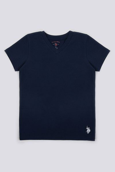 U.S. Polo Assn. Baza. Polo Assn de culoare uni bleumarin pentru băiat cu decolteu în V