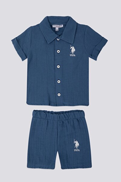 U.S. Polo Assn. Glowing Lacivert Bebek Gömlek Şort Takım