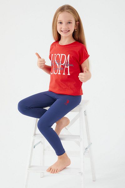 U.S. Polo Assn. Base. Polo Assn Inclined Writing Red Girls Tights Set