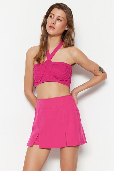 Trendyol Collection Fuchsiová sukně s dvojitým rozparkem Super Mini Woven Shorts TWOSS20SR0364