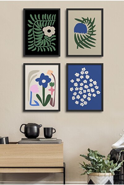 HOMEPACK Set de 4 tablouri cu cadru negru D-005