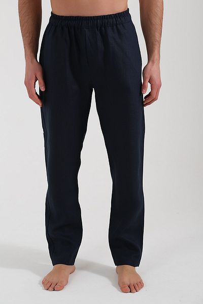Whitefin White Navy Blue Linen Trousers