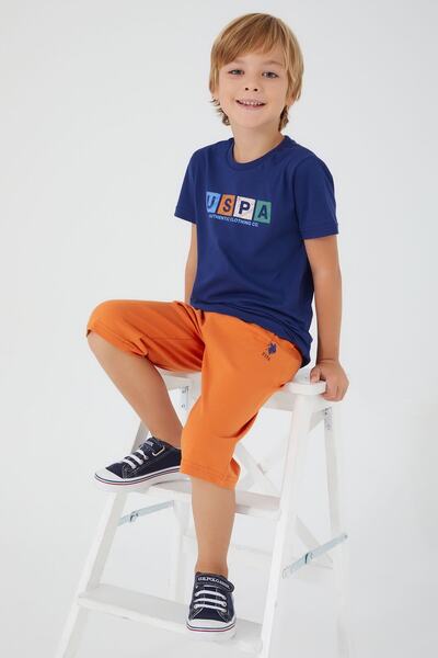 U.S. Polo Assn. Detaliu font pătrat Set Capri pentru băiat bleumarin