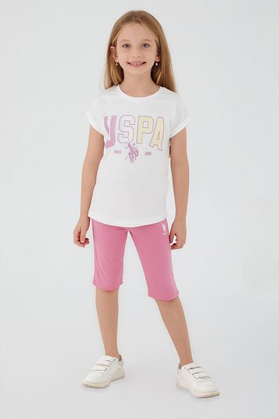 U.S. Polo Assn. Shapeless Writing Cream Girl's Bermuda Set