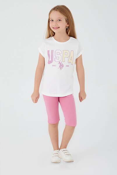 U.S. Polo Assn. Shapeless Writing Cream Girl's Bermuda Set