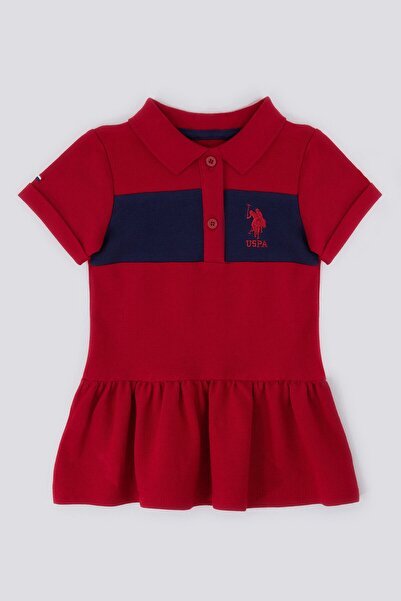 U.S. Polo Assn. فستان أطفال باللون الأحمر من Weaving A Frill