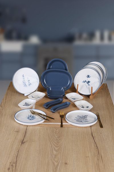 Keramika Buket's House Blue Magic 25 Piece Breakfast Set for 12 Persons