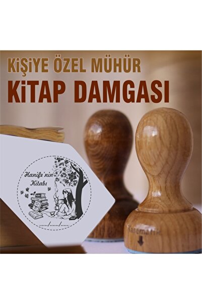kaşematik K 44 Ağacın Altında Kahve Içen Kadın Temalı Ahşap Kitap Mührü Ex Li...