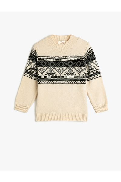 Koton Sweater Knitted Round Neck Long Sleeve Ethnic Patterned