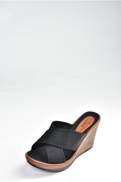 Fox Shoes Schwarze Damen-Hausschuhe aus Leinen mit Kreuzriemen