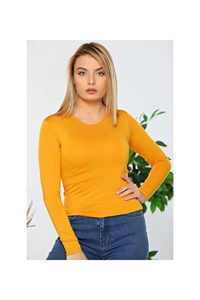 NUR TEKSTİL Kadın Hardal Pamuklu Penye Body