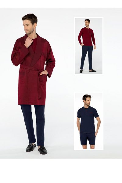 Pijalüx Jacquard, 5 piese, pantaloni scurți lungi și scurti, haine de dormit, set de zestre pentru mire, roșu claret