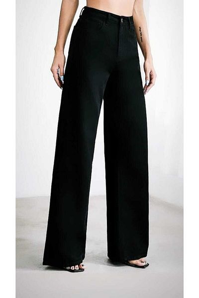 DRC trend Xier Black Lycra Super High Waist Loose Jean Trousers. (super High.) Wide Leg
