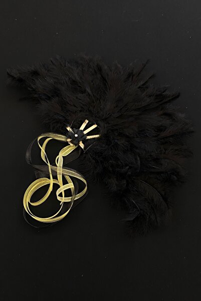 ZEYMERADE Siyah Gelin Yelpazesi, Ahşap Tüylü Kına Yelpazesi, Nedime Sünnet Yelpaze, Büyük Boy Yelpaze 60*35