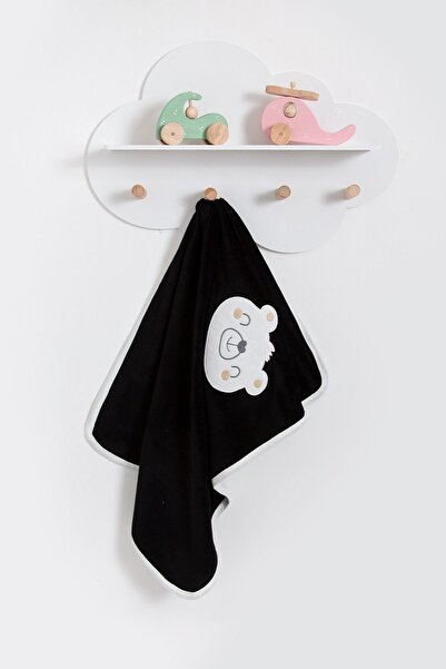 Bubito Basic Gülen Surat Detaylı Pamuklu Bebek Battaniyesi 85x75 iiyah