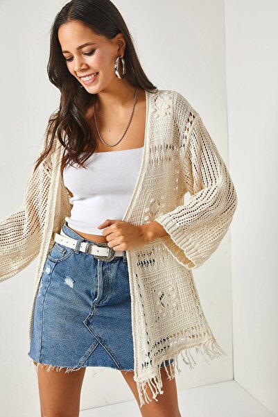 Olalook Női kőből készült áttört bojtos szezonális kötöttáru kardigán HRK-19000211