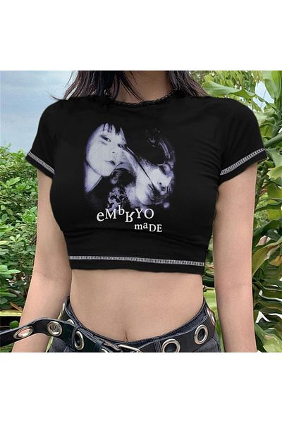 Touz Satu Moda & Embryo Made εμπριμέ με αντίστροφη βελονιά Μαύρο Crop