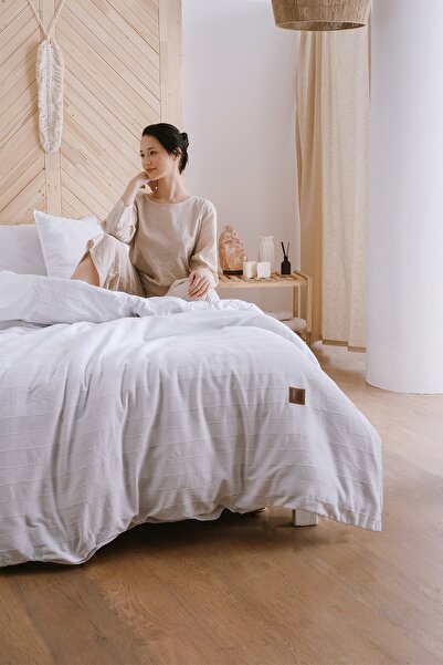 COTTONMANIA Ibas Uno Chalk - %100 Ekstra Saf Pamuk, Yıkanmış, Jakarlı Tek Kiş...