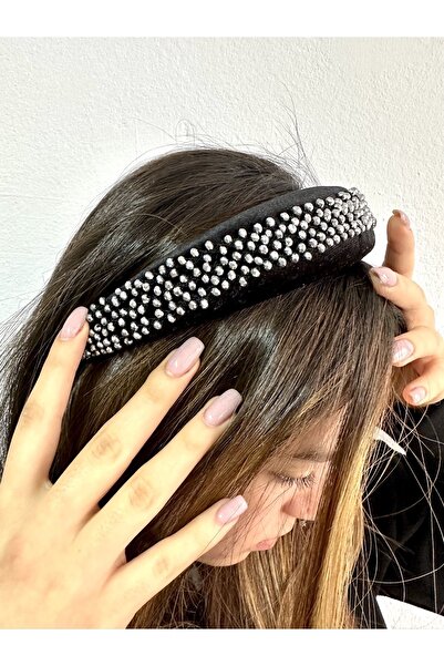 alsaccessories Coroană din catifea neagră, cusută manual, cu pietre de crista...