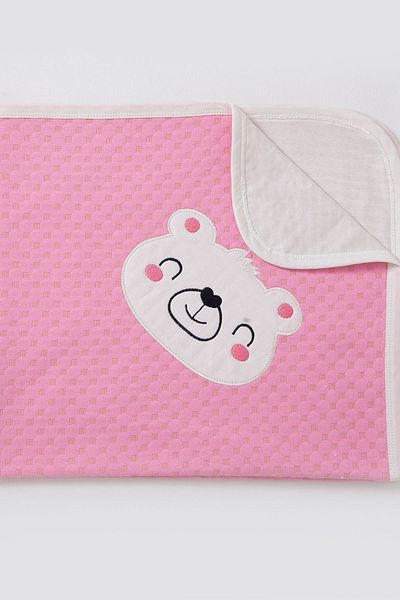 Bubito Round Patterned Smiling Face Detailed Cotton Baby Blanket 85x75-pink