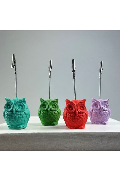 oasis decoration Owl Note Holder Set of 4 (Ice Green - Lilac - Coral - Green)