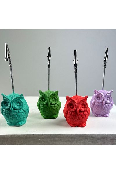 oasis decoration Owl Note Holder Set of 4 (Ice Green - Lilac - Coral - Green)