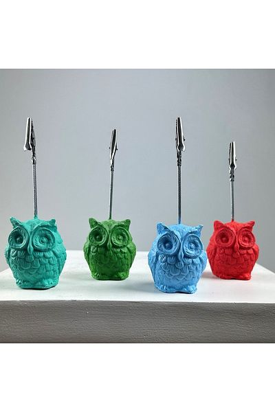 oasis decoration Owl Note Holder Set of 4 (ICE GREEN - LIGHT BLUE - CORAL - GREEN)