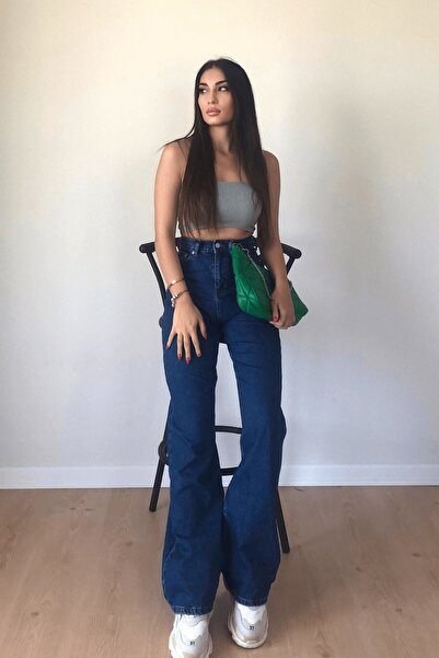 MAKRAS EXCLUSIVE Penelope Navy Blue Ψηλόμεσο Φαρδύ Τζιν Τζιν Φαρδύ Φαρδύ τζιν