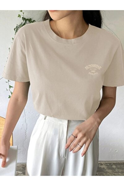 MOONBULL Μπλουζάκι με στάμπα Oversize Beige Sunshine 1982