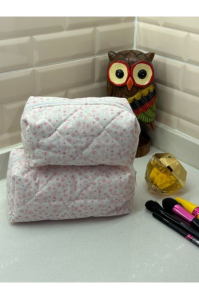 Hedwig Design Πολύχρωμη τσάντα μακιγιάζ με λουλούδια / Gingham (μεγάλο μέγεθος)