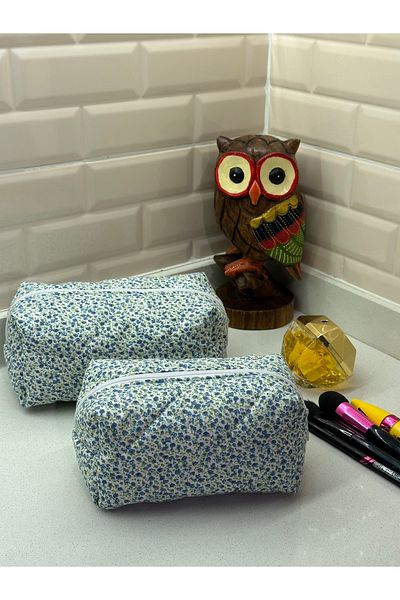 Hedwig Design Geantă de machiaj colorată cu flori-vichy (dimensiune mare)