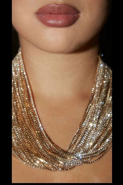 BB wikiki Crystal Stoned Multiple Choker Evening Dress Invitation Party Wedding Engagement Gold Necklace