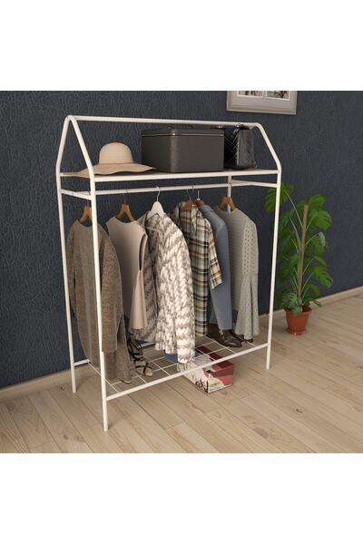 Metallica Concept Home Hanger Beyaz Konfeksiyon Askısı Raflı Butik Askı Konsept Askılık Ayaklı Askılık