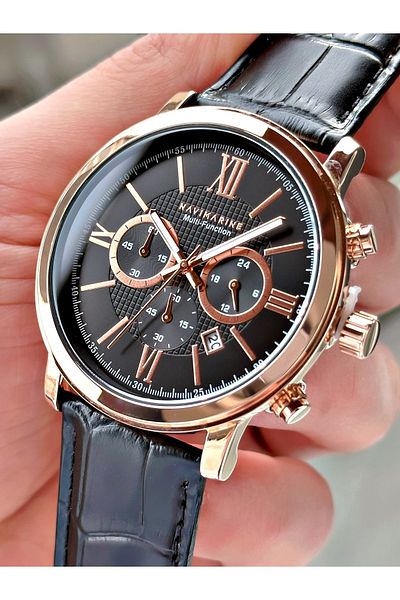 Navimarine Black Color All Functions Active Original Leather Men's Wristwatch + Bracelet Gift